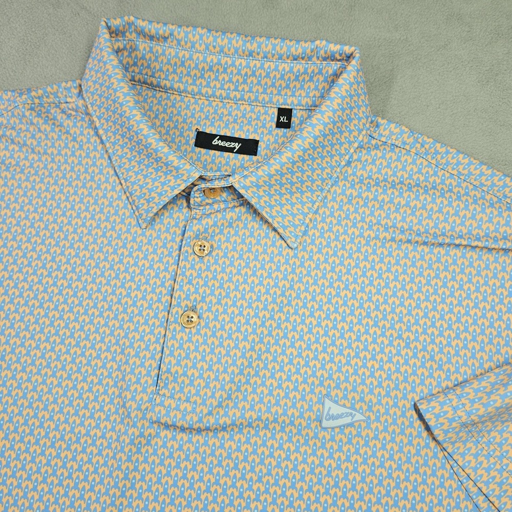 Breezy Polo Men's XL Rocket Ships Geometric Performance Golf Short Sleeve Preppy